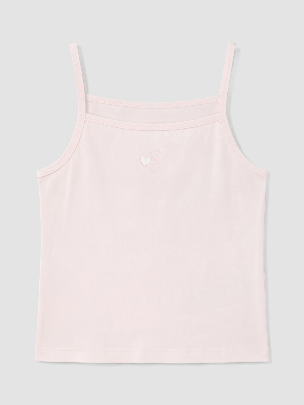 Pembe Kalp Nakışlı Kare Yaka Kız Çocuk İç Giyim Atlet