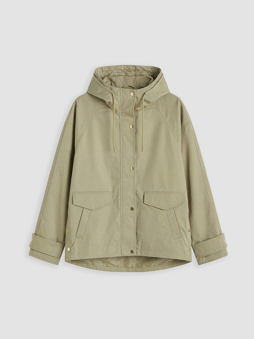 Haki Kapüşonlu Oversize Kadın Yağmurluk-4