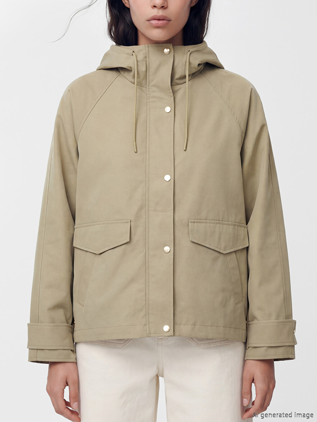 Haki Kapüşonlu Oversize Kadın Yağmurluk-2