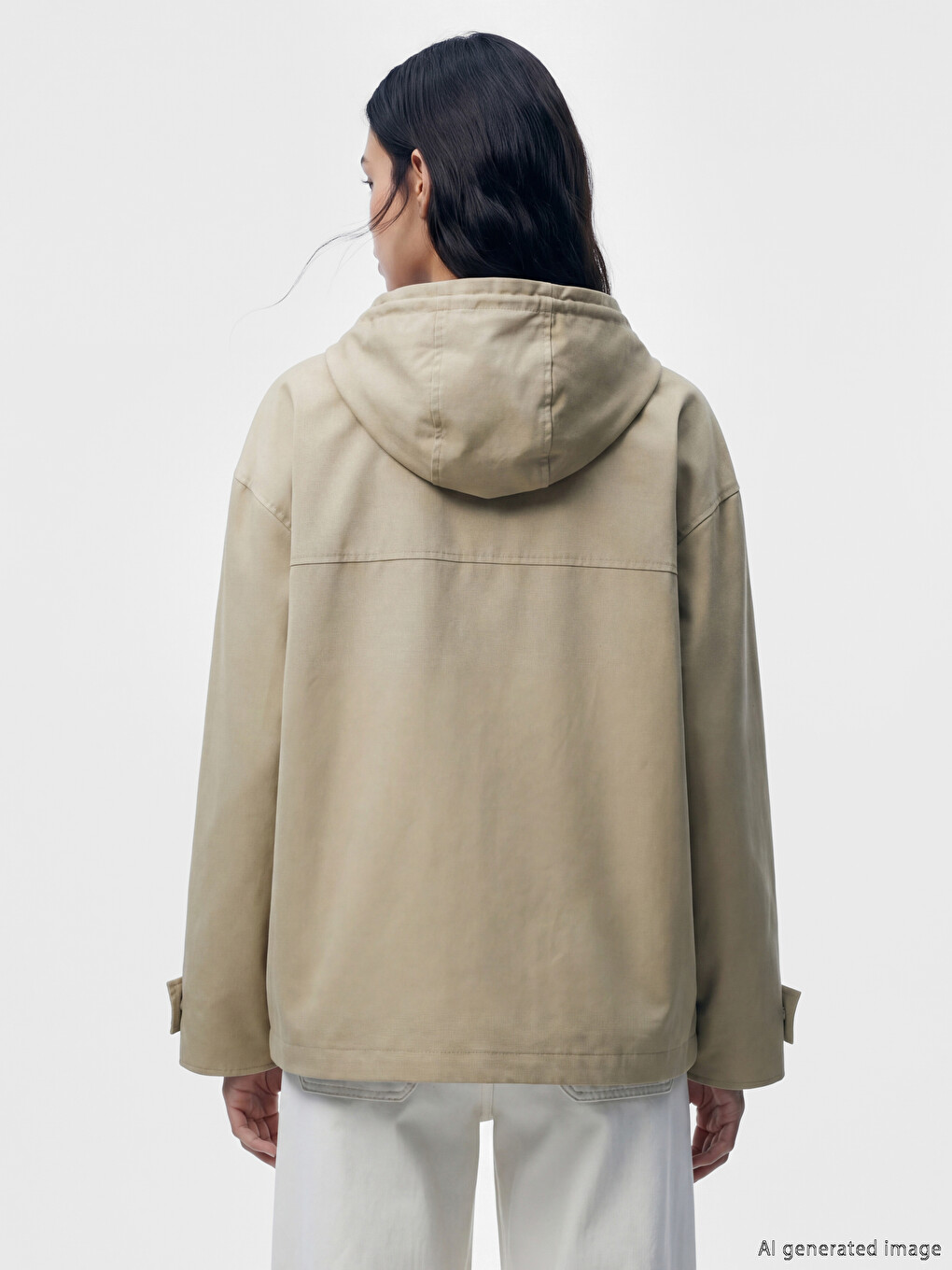 Haki Kapüşonlu Oversize Kadın Yağmurluk-3