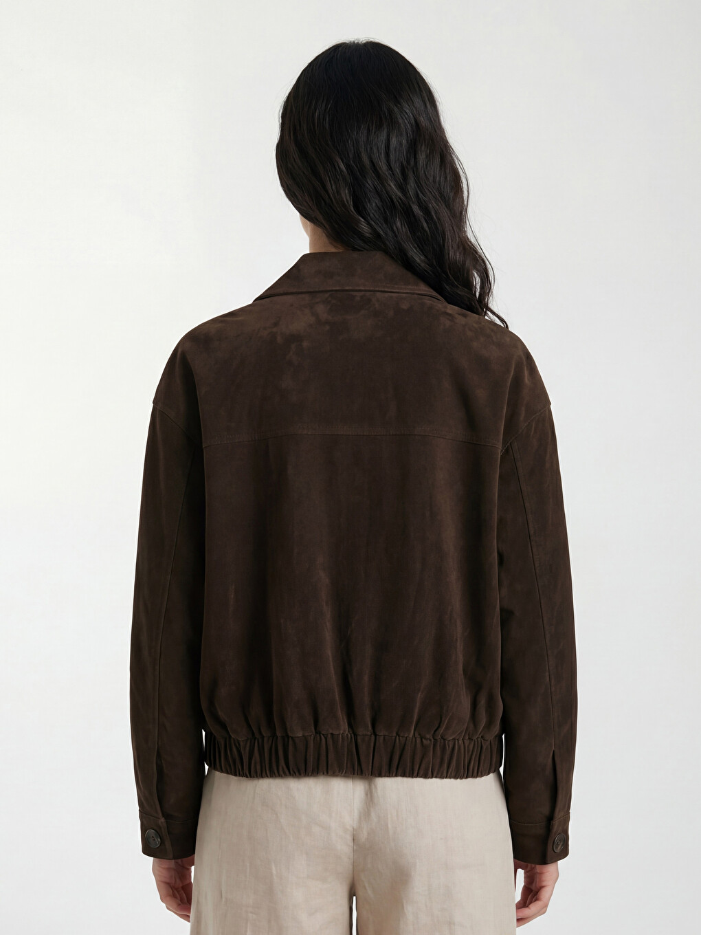 Kahverengi Kadın Oversize Süet Görünümlü Ceket-4