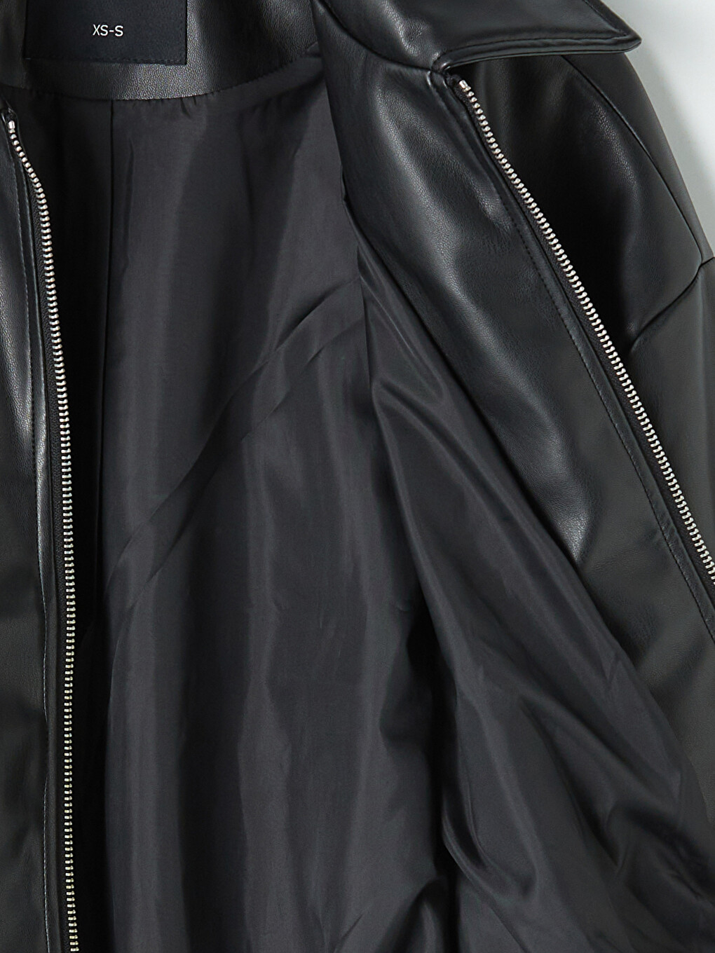 Siyah Kadın Oversize Bomber Deri Görünümlü Ceket-7