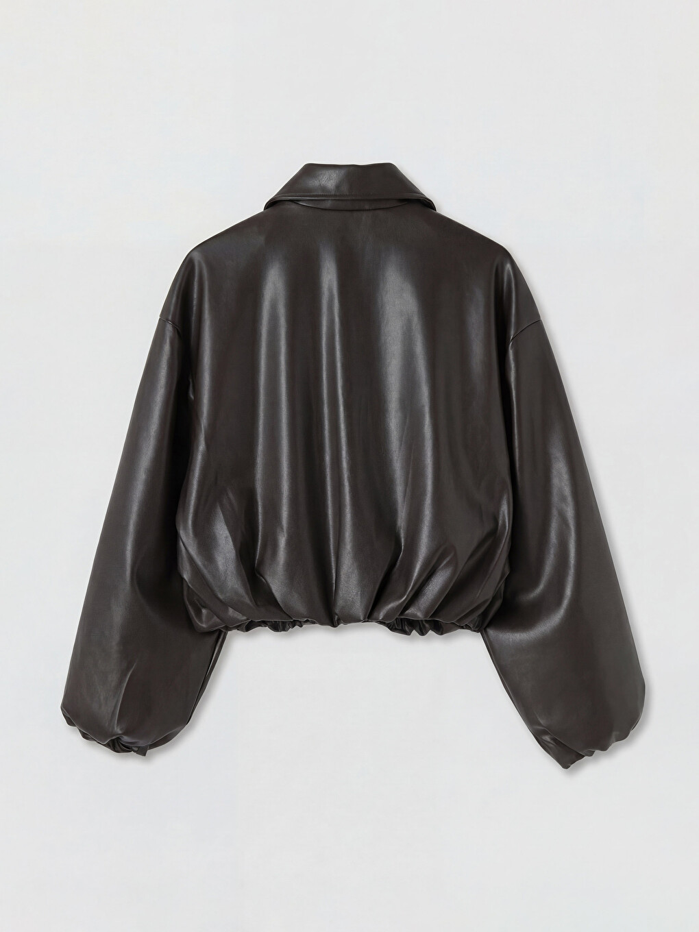Kahverengi Kadın Oversize Bomber Deri Görünümlü Ceket-6