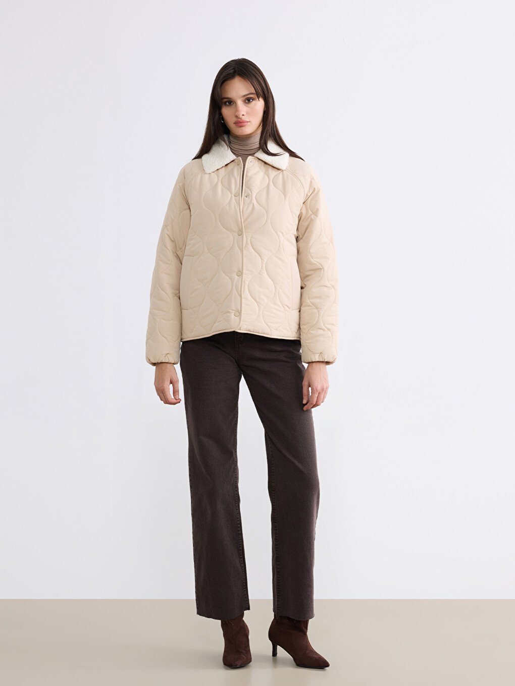 Plush Collared Quilted Women's Puffer Coat-1
