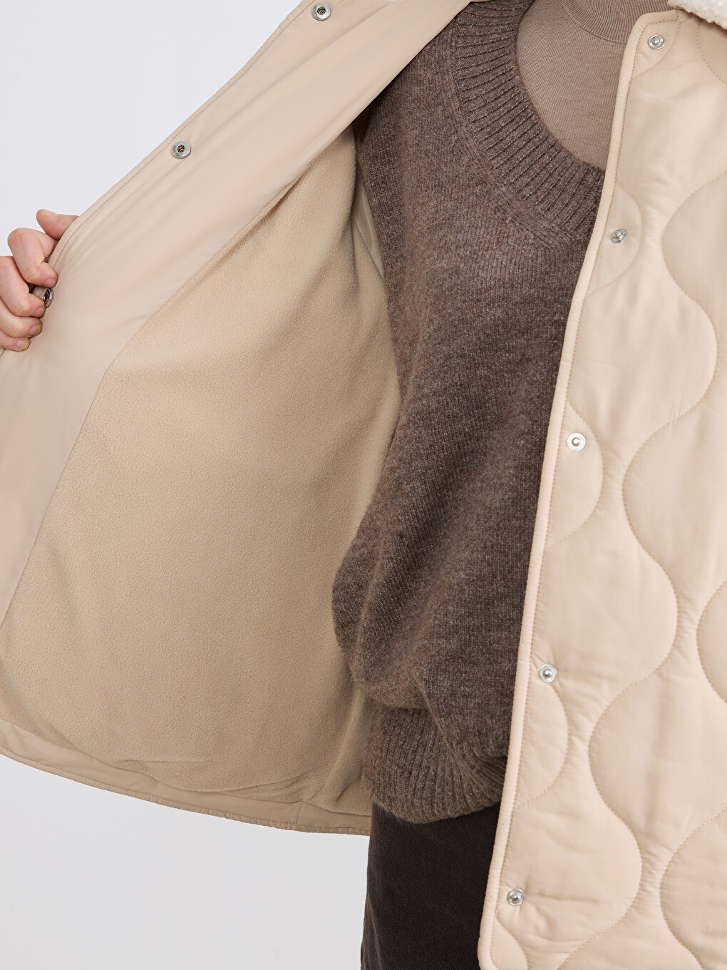 Plush Collared Quilted Women's Puffer Coat-2