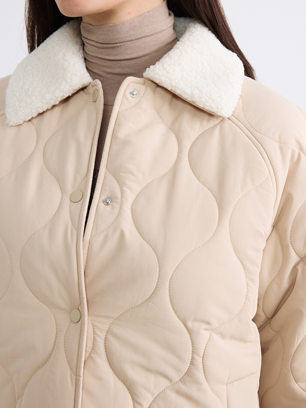 Plush Collared Quilted Women's Puffer Coat-3