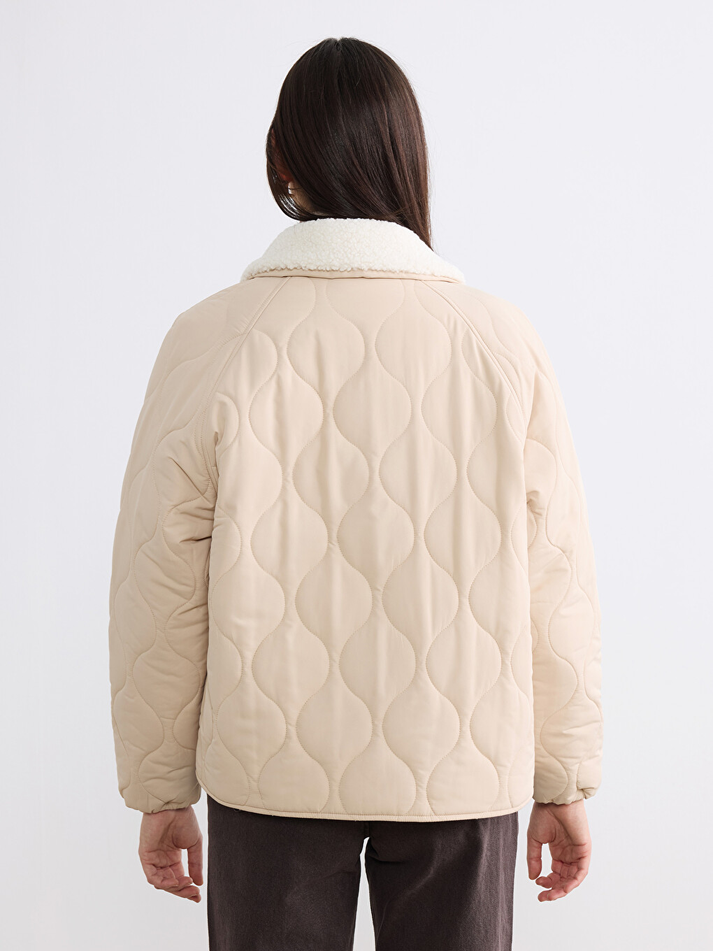 Plush Collared Quilted Women's Puffer Coat-4