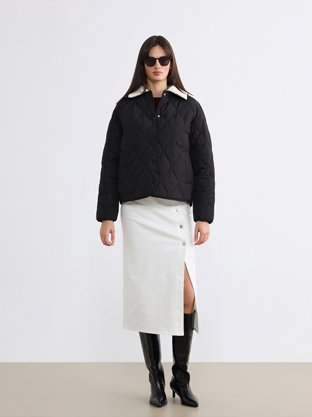 Plush Collared Quilted Women's Puffer Coat-1