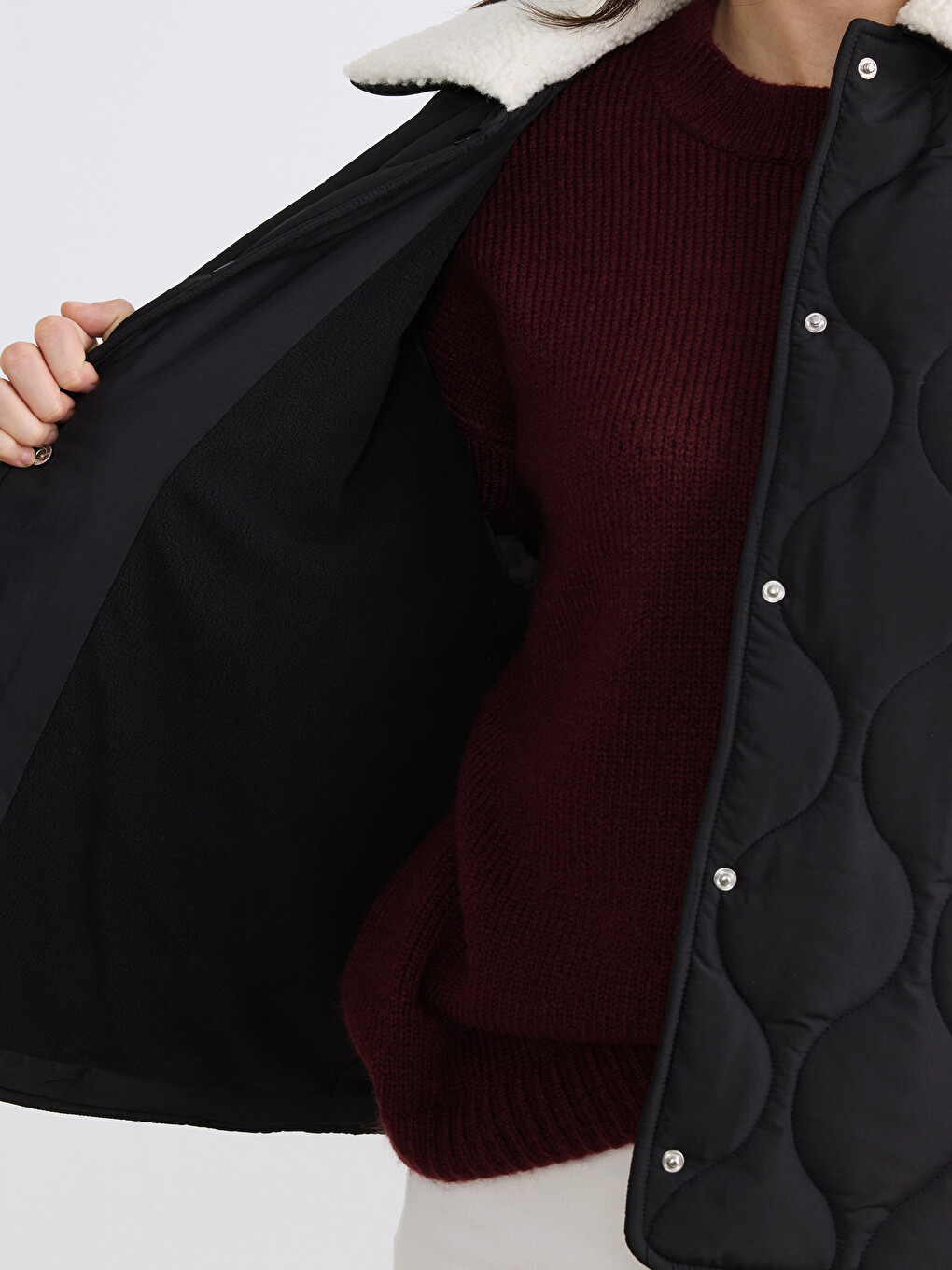 Plush Collared Quilted Women's Puffer Coat-3