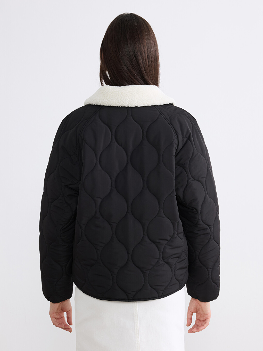 Plush Collared Quilted Women's Puffer Coat-4