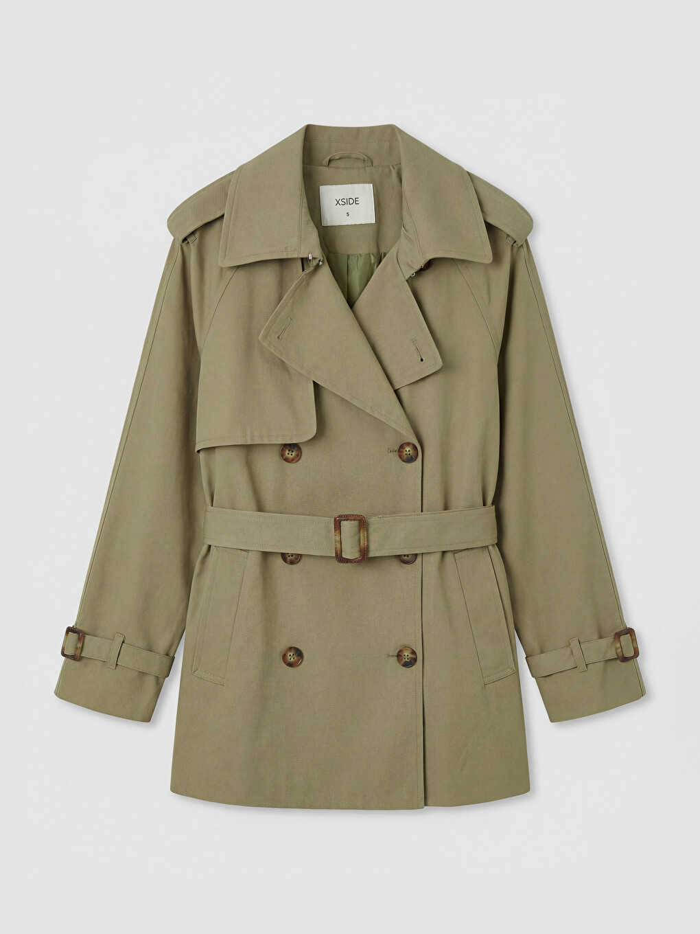 Haki Kemerli Oversize Kadın Trençkot-5