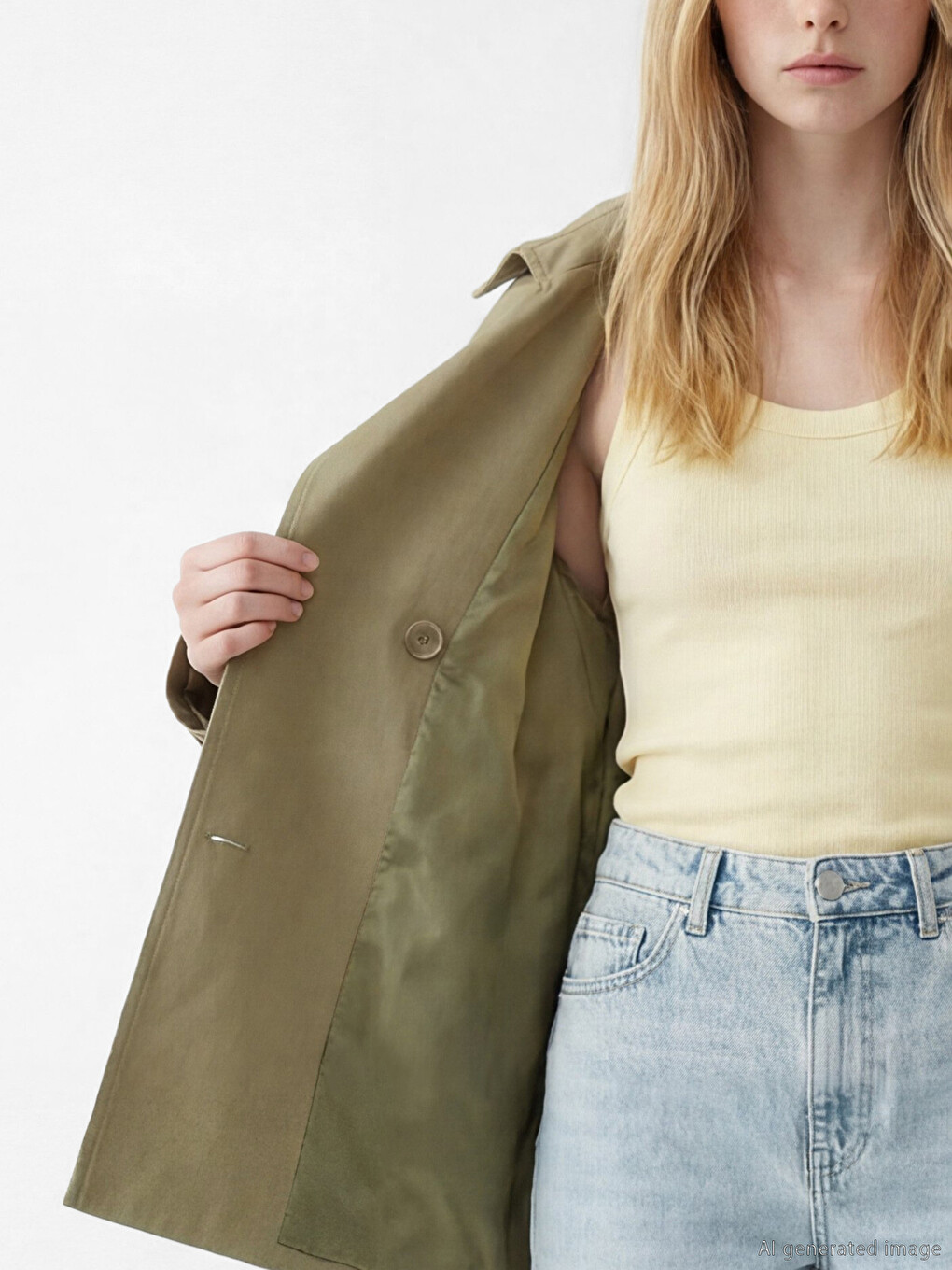 Haki Kemerli Oversize Kadın Trençkot-3