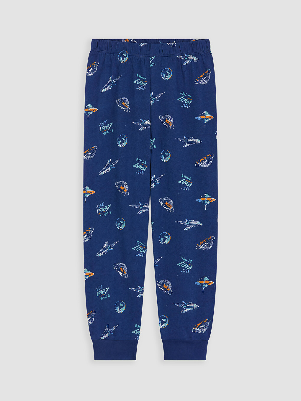 Lacivert Bisiklet Yaka Baskılı Erkek Çocuk Pijama Takım-4