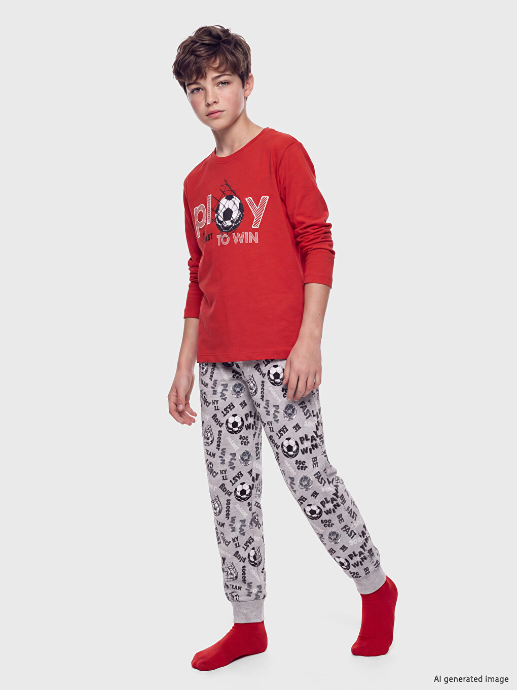 Kırmızı Baskılı Erkek Çocuk Pijama Takım