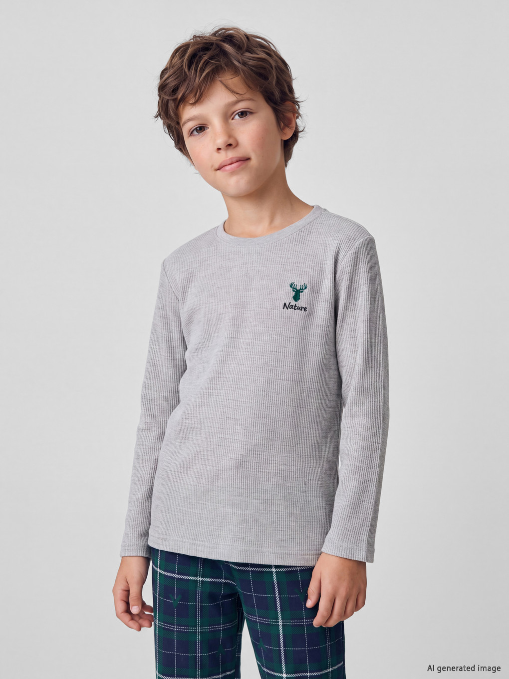 Gri Nakışlı Erkek Çocuk Pijama Üst