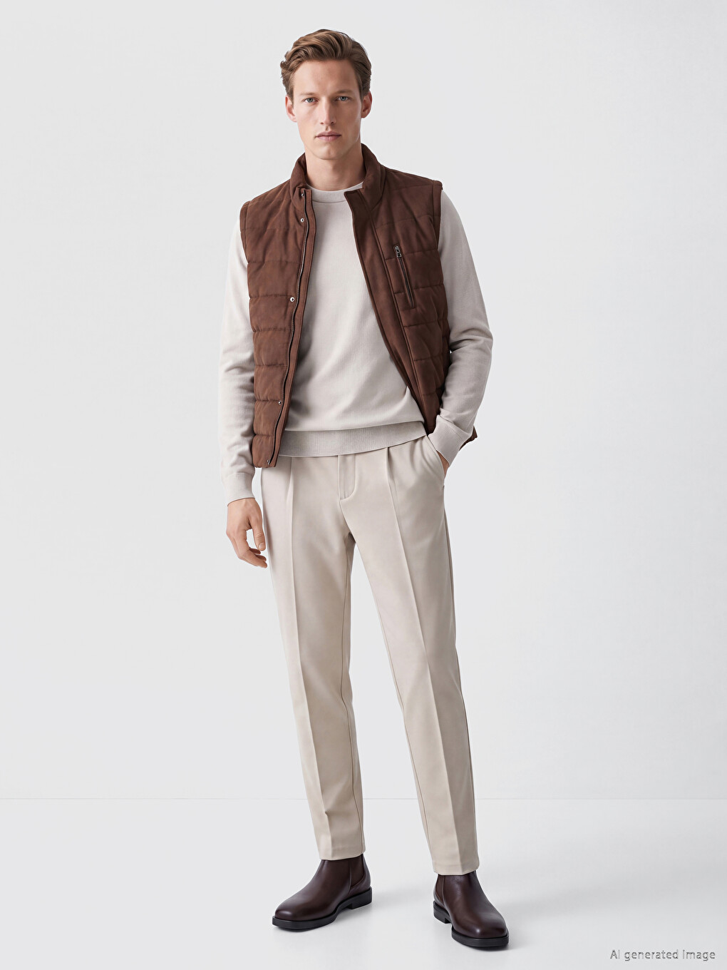 Man Brown Puffer Gilet-1