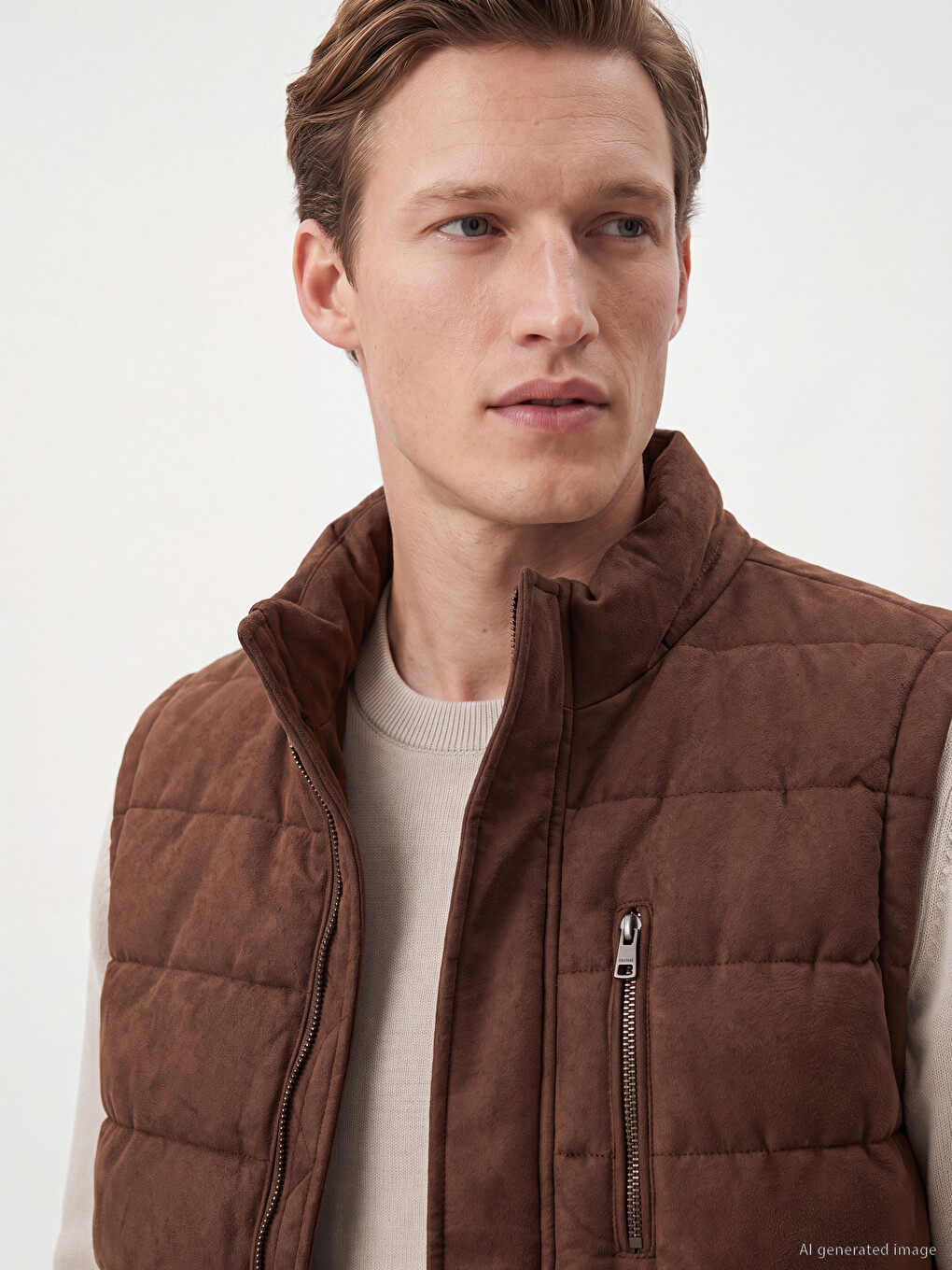 Man Brown Puffer Gilet-2