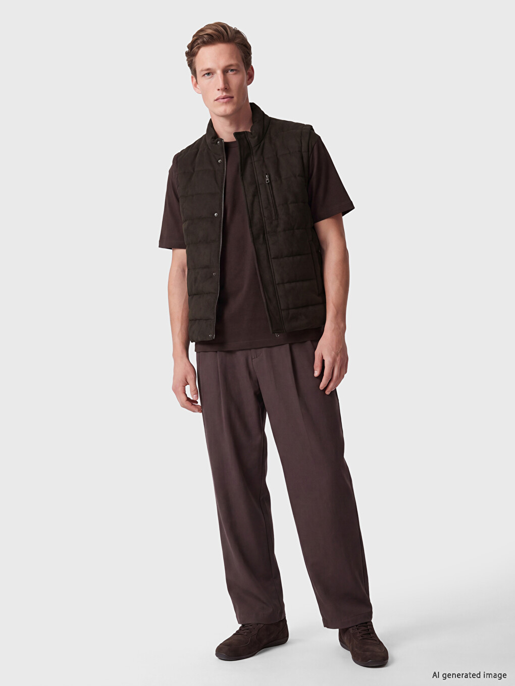 Man Brown Puffer Gilet-1