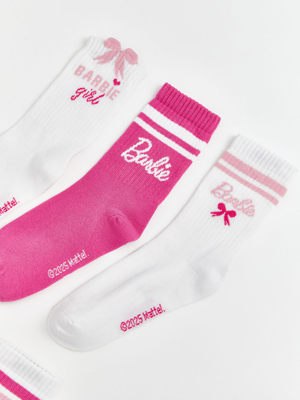 Beyaz Barbie Desenli Kız Çocuk Soket Çorap 5'li-1