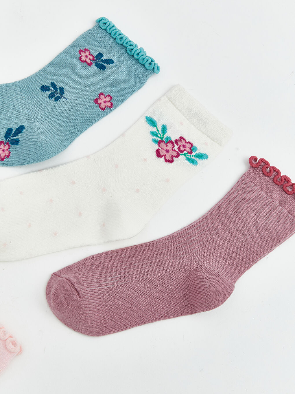 Pembe Çiçekli Kız Çocuk Soket Çorap 5'li-1