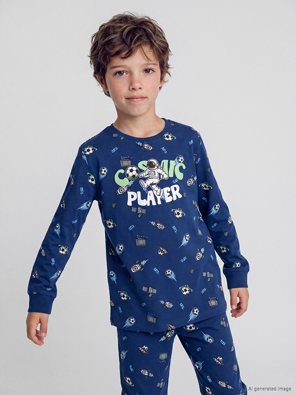 Crew Neck Printed Boys' Pyjamas Set-1