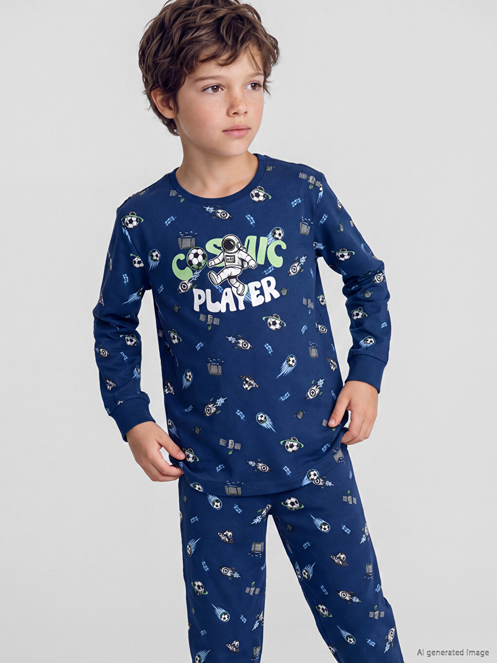 Crew Neck Printed Boys' Pyjamas Set-2