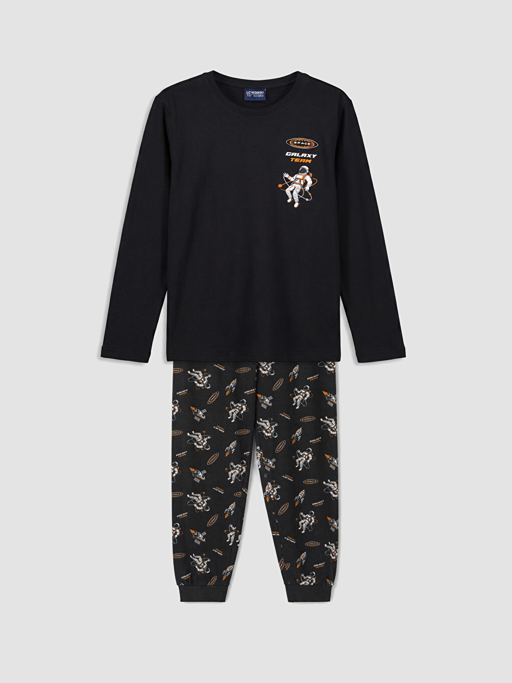 Siyah Bisiklet Yaka Baskılı Erkek Çocuk Pijama Takım