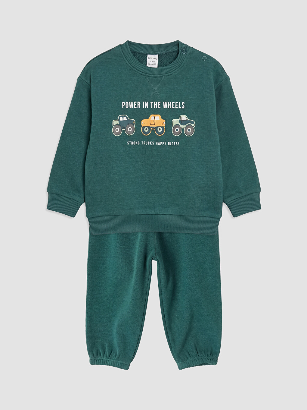 Petrol Araba Baskılı Erkek Bebek Sweatshirt ve Eşofman Altı