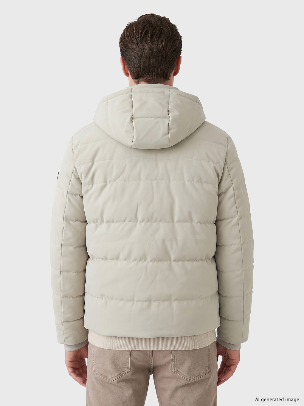 Bej Regular Fit Kapüşonlu Erkek Şişme Mont-3
