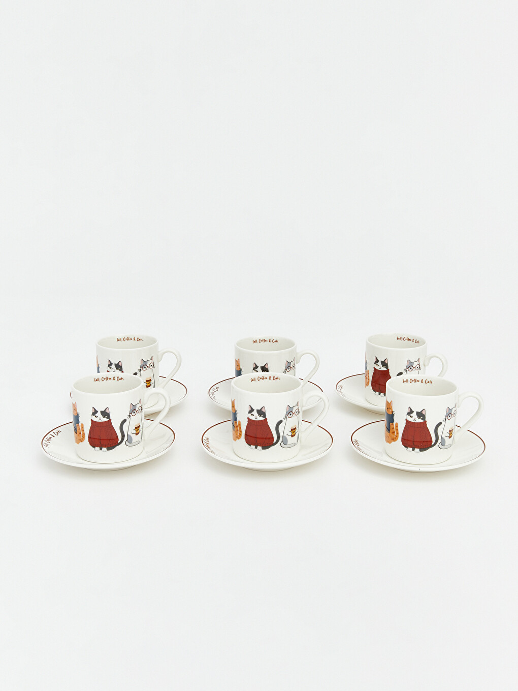 Karışık Kedi Baskılı 6 Kişilik Kahve Fincan Takımı-1