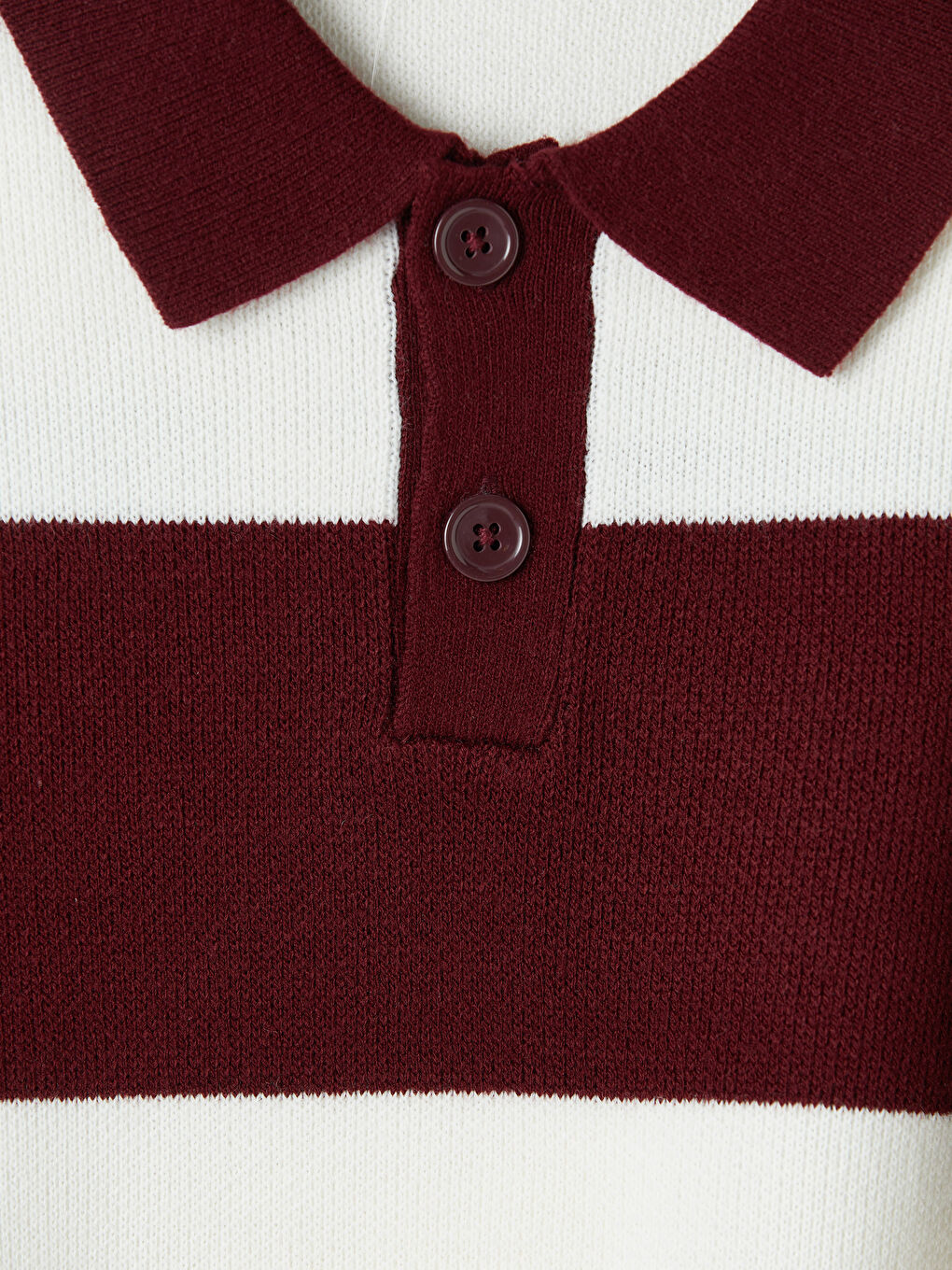 Bordo Polo Yaka Çizgili Erkek Çocuk Triko Kazak-2