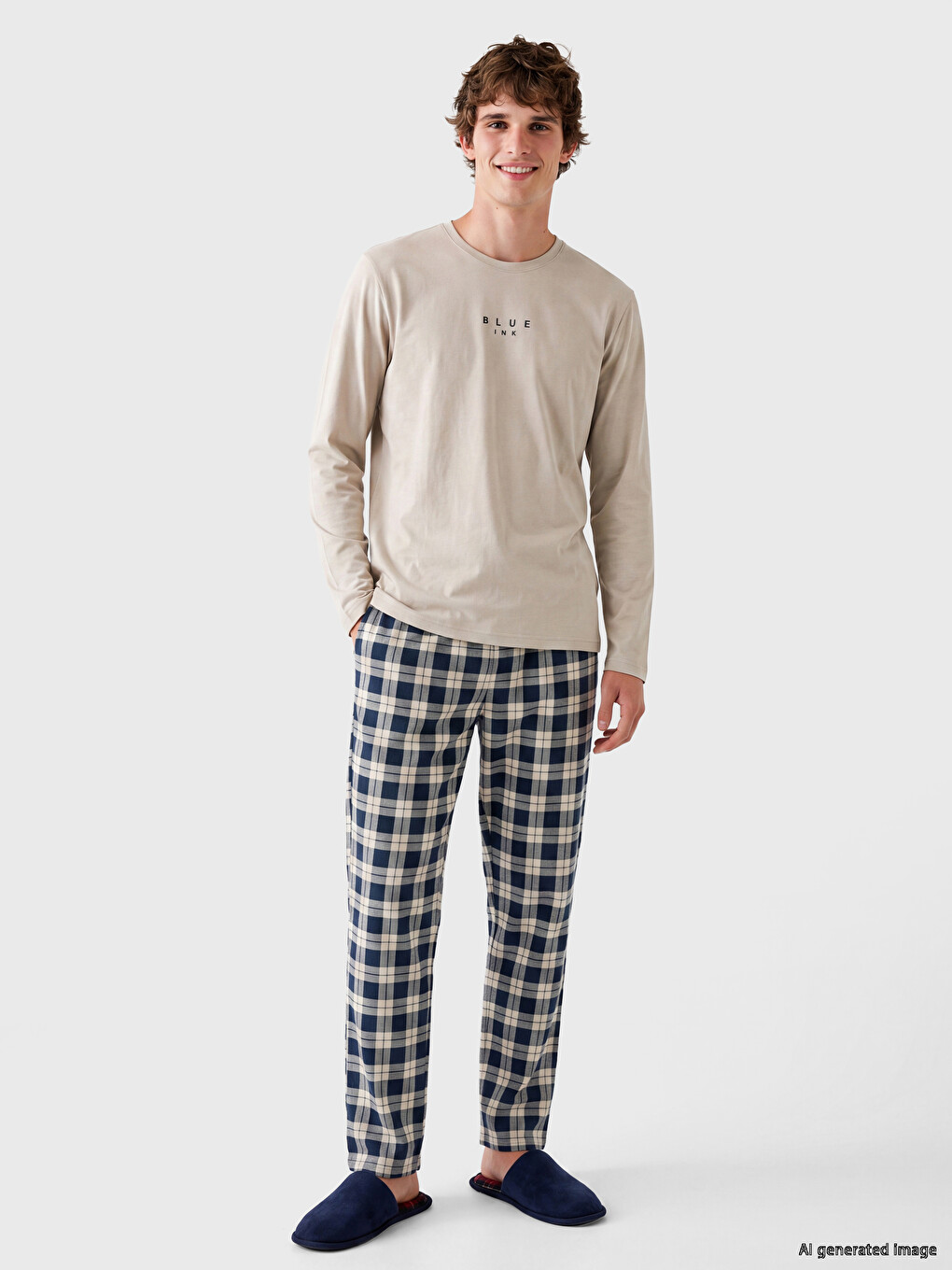 Regular Fit Plaid Men's Pyjamas Set-1