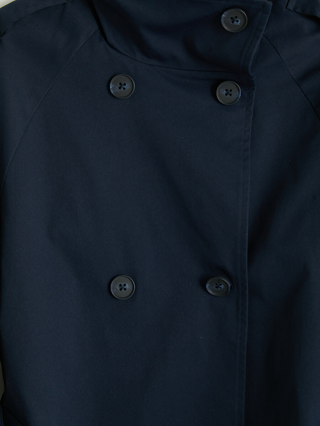 Lacivert Dik Yaka Kuşaklı Kadın Gabardin Trençkot-7
