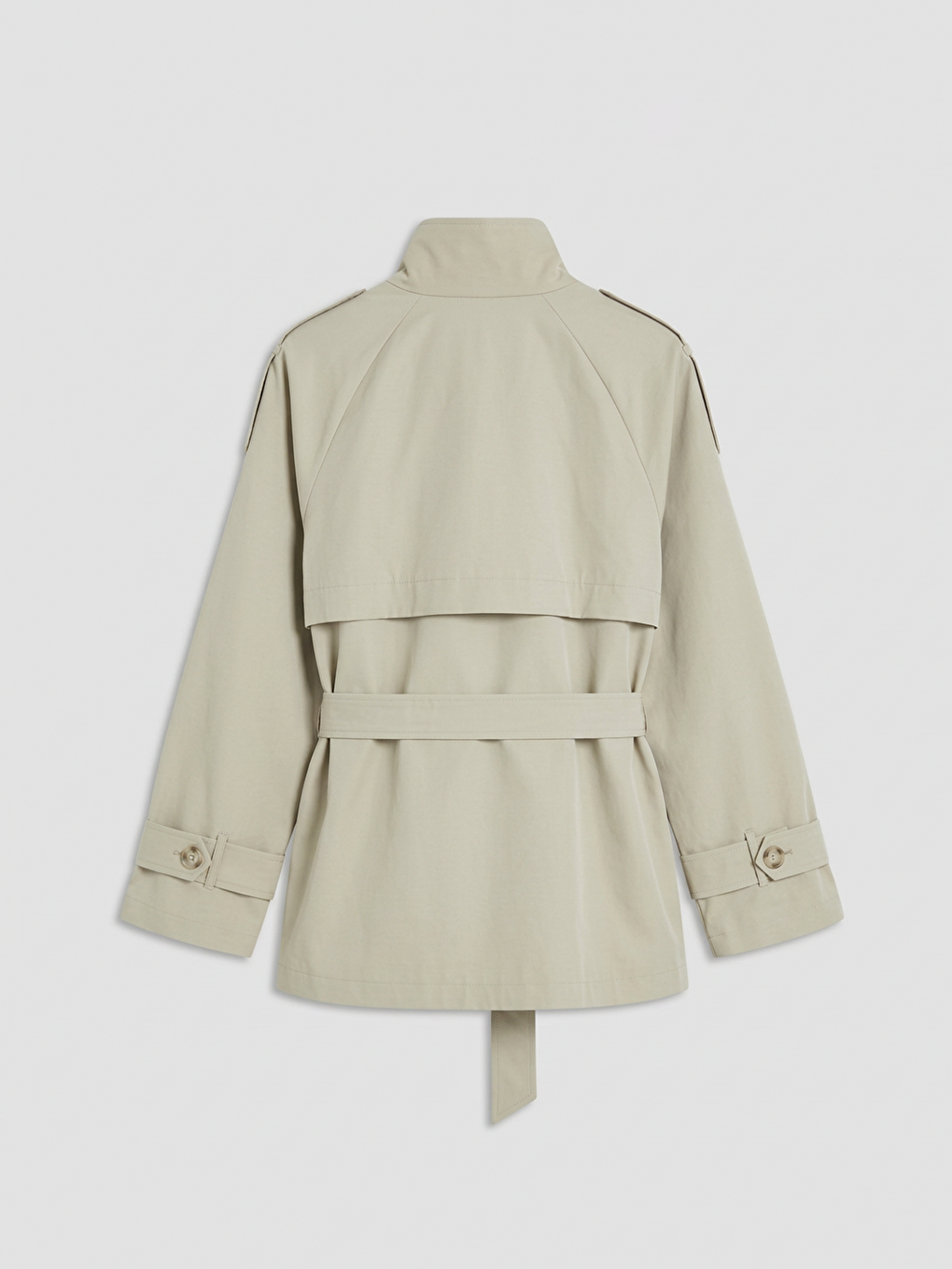 Bej Dik Yaka Kuşaklı Kadın Gabardin Trençkot-5