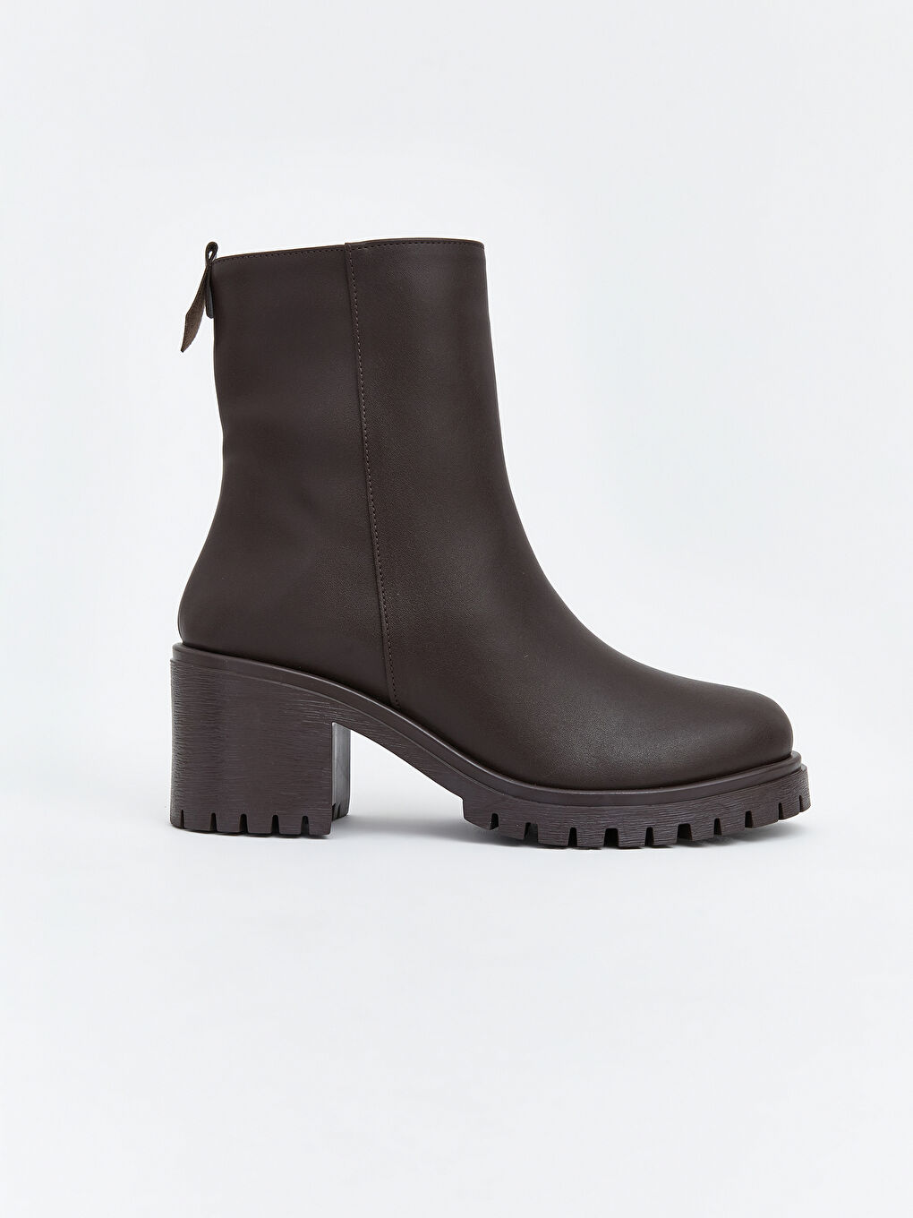 Kahverengi Deri Görünümlü Kadın Topuklu Bot -1