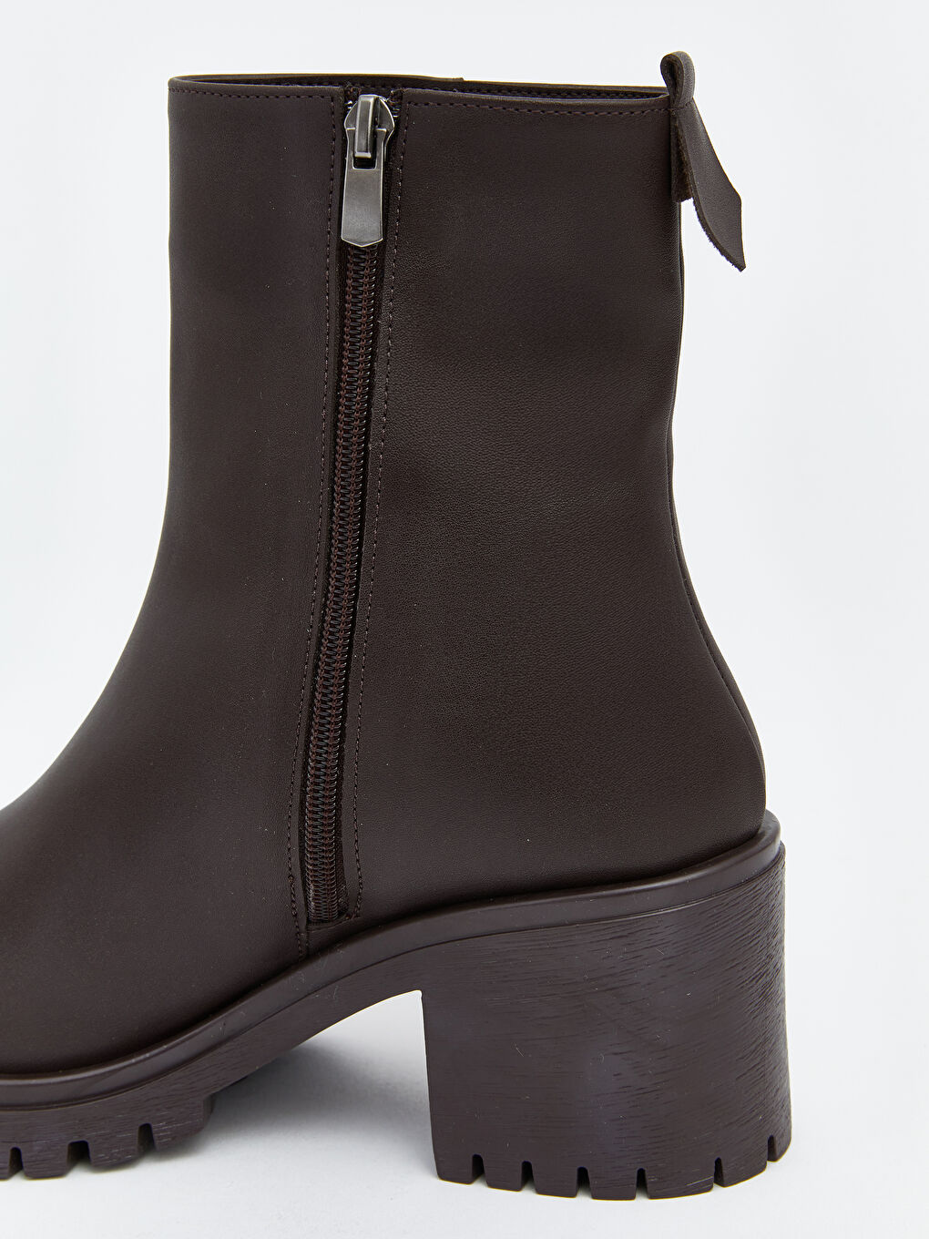 Kahverengi Deri Görünümlü Kadın Topuklu Bot -4