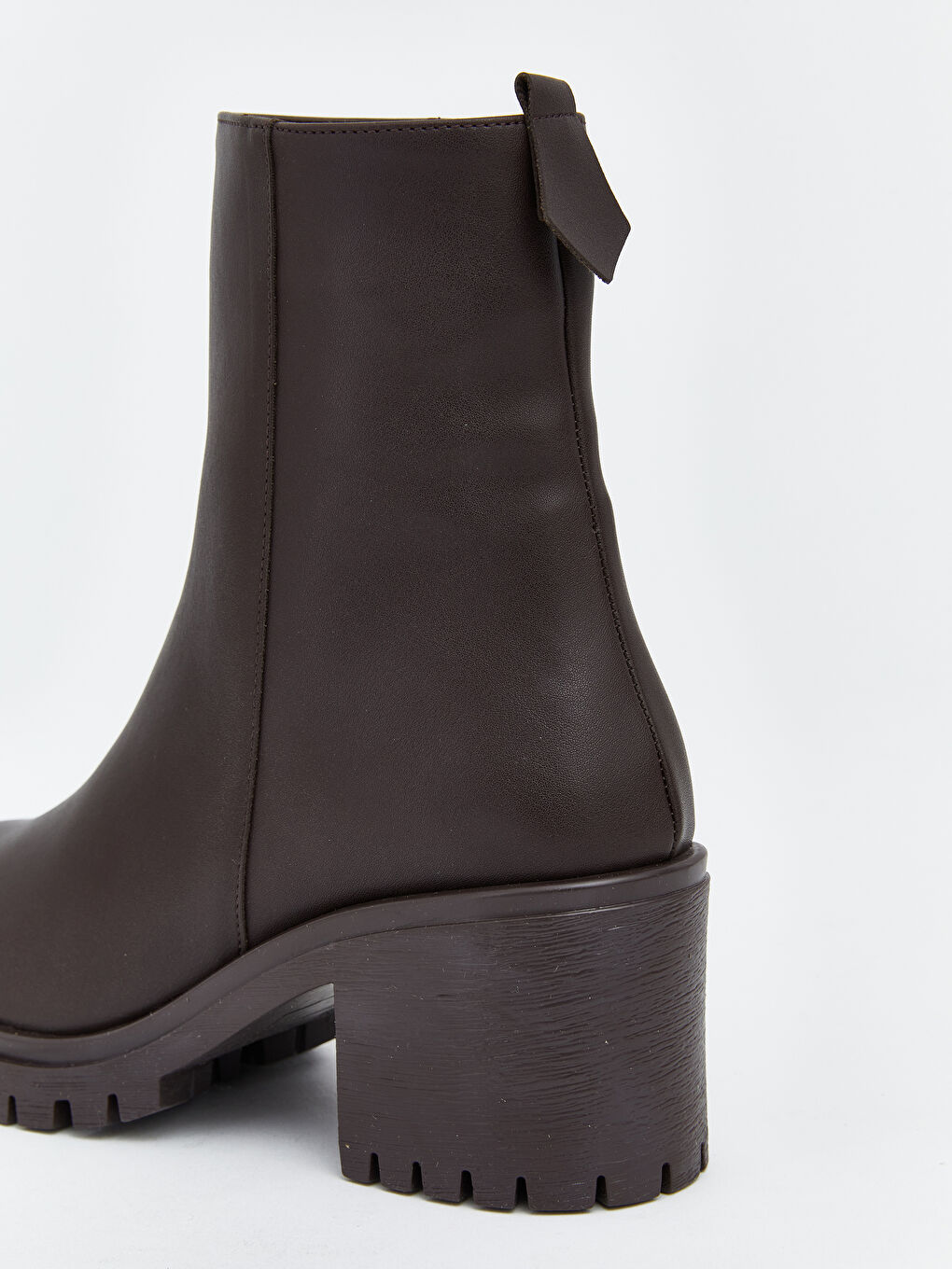 Kahverengi Deri Görünümlü Kadın Topuklu Bot -5