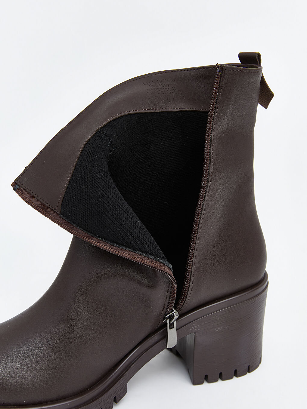 Kahverengi Deri Görünümlü Kadın Topuklu Bot -6