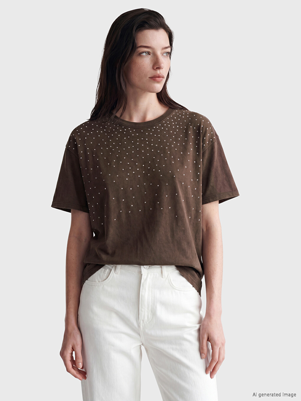 Rhinestone Embellished 100% Cotton Women's T-shirt
