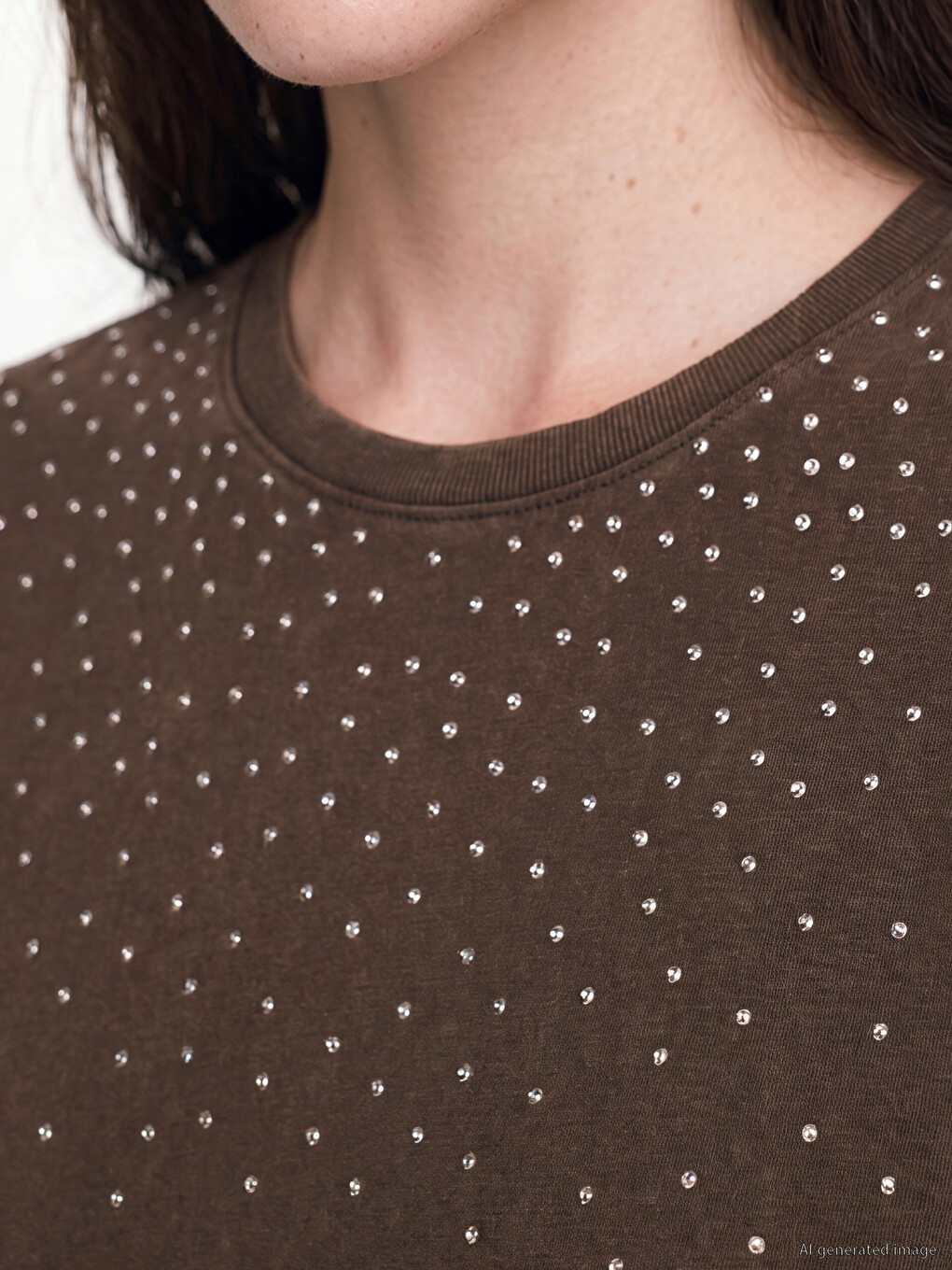Rhinestone Embellished 100% Cotton Women's T-shirt-2