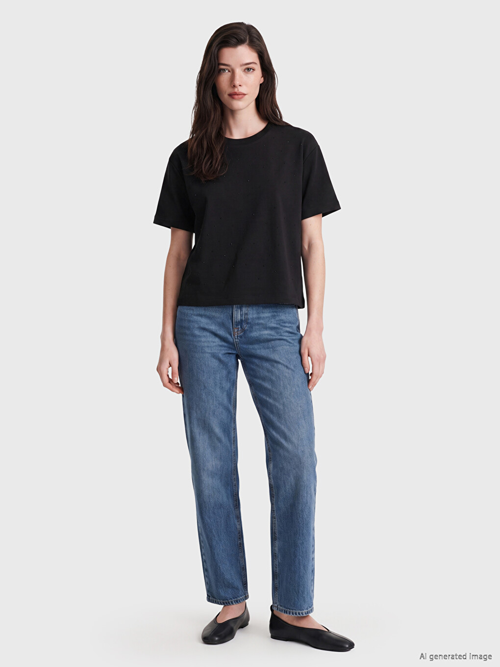 Crew Neck Rhinestone Embellished Women's T-shirt-1