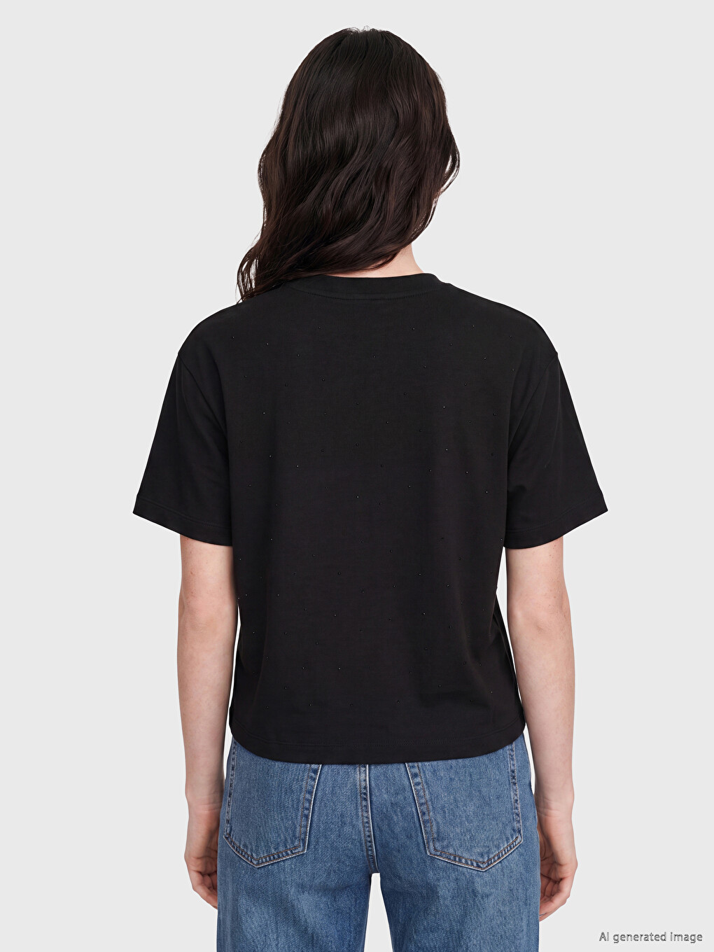 Crew Neck Rhinestone Embellished Women's T-shirt-2