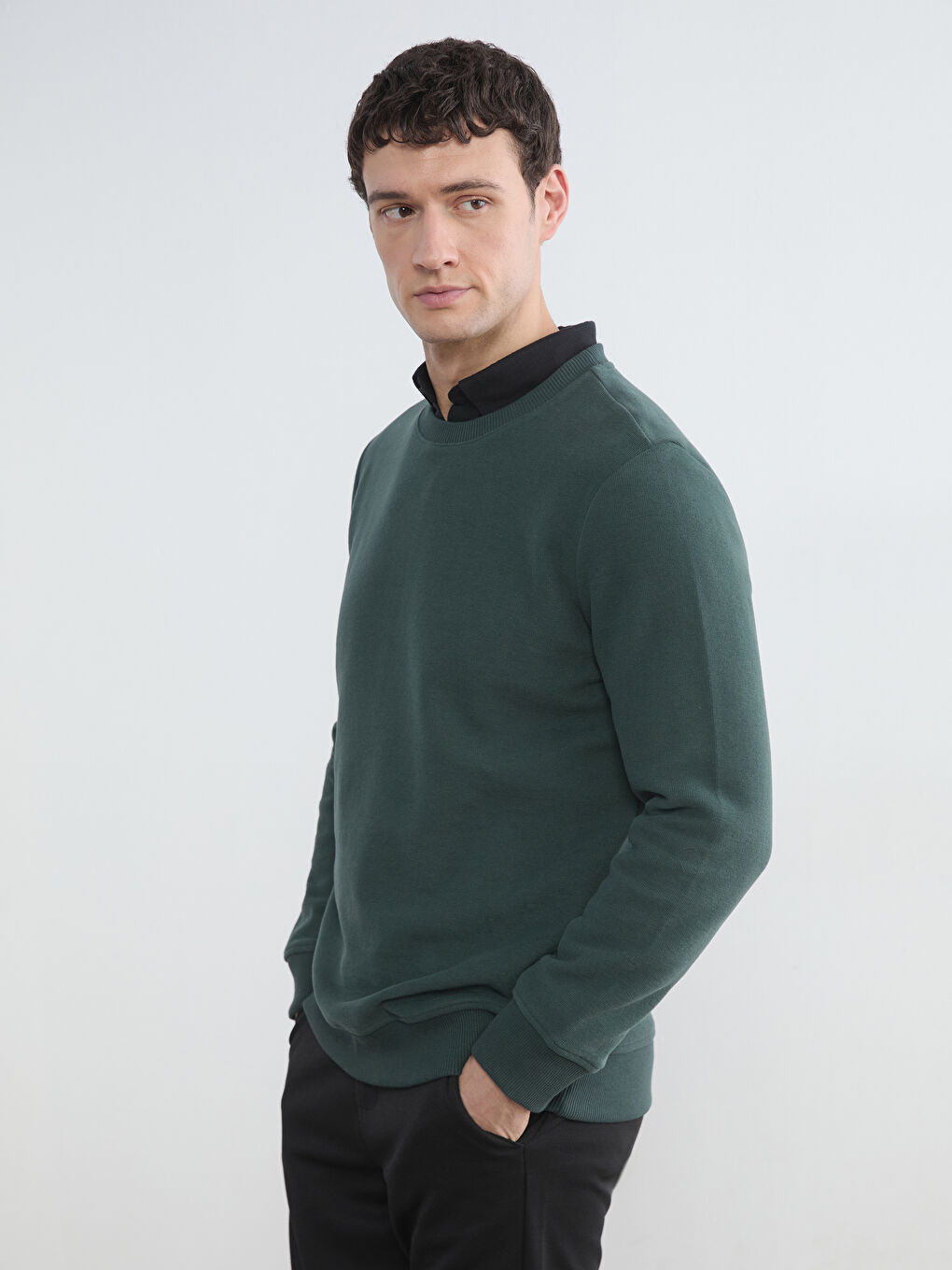 Haki Bisiklet Yaka Erkek Sweatshirt	