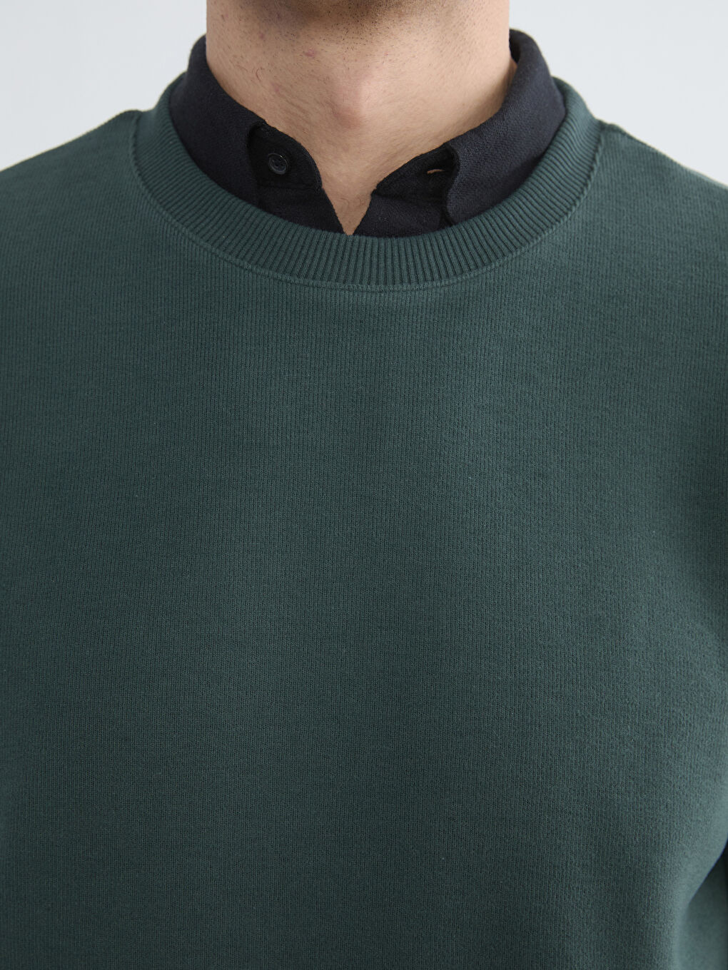 Haki Bisiklet Yaka Erkek Sweatshirt	-2