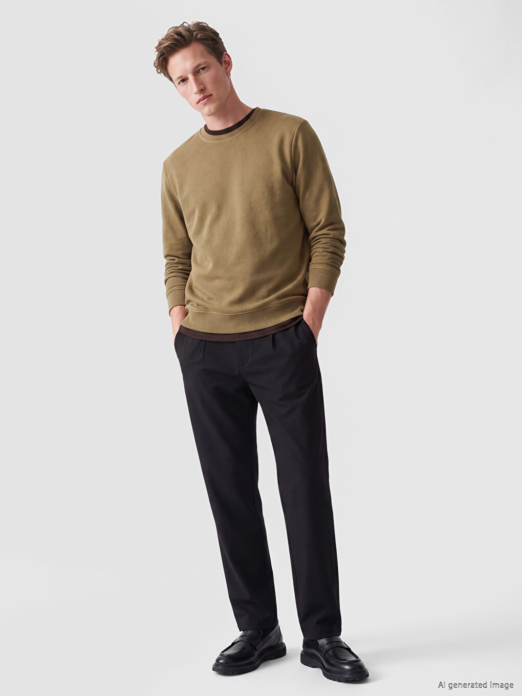Sarı Bisiklet Yaka Erkek Sweatshirt-1