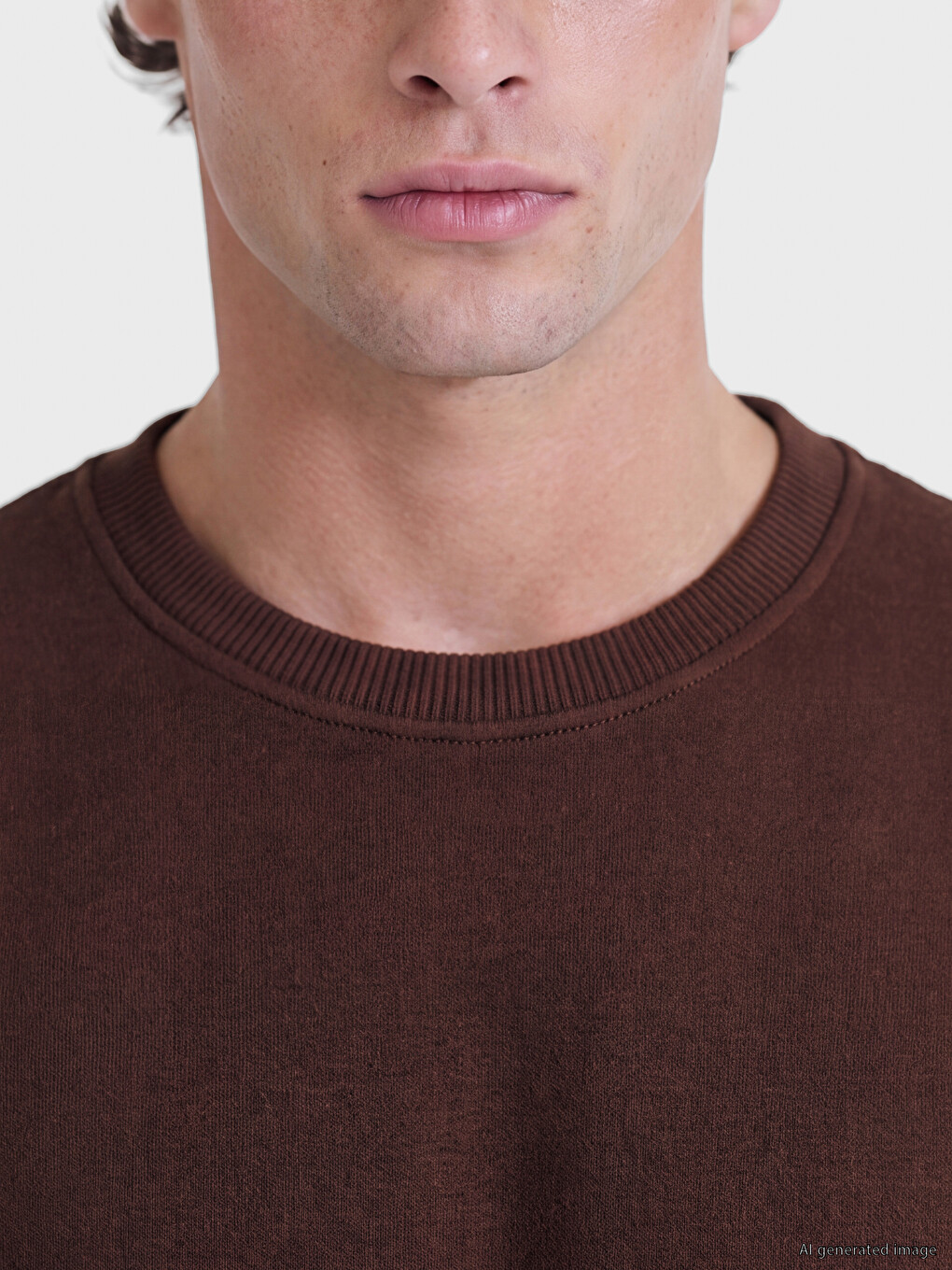 Kahverengi Bisiklet Yaka Erkek Triko Sweatshirt-2