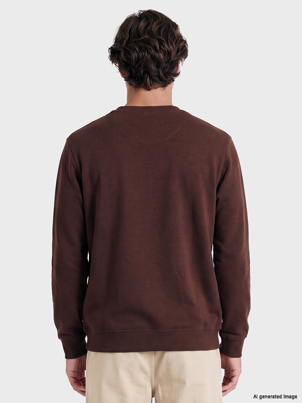 Kahverengi Bisiklet Yaka Erkek Triko Sweatshirt-3