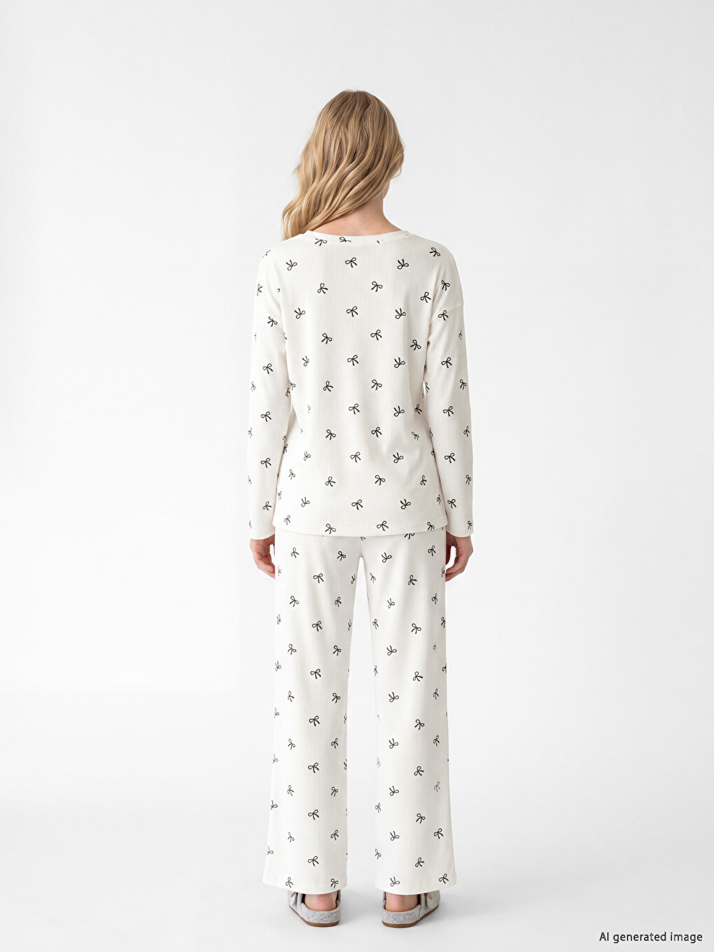 Set De Pijama Din Catifea Pentru Femei Cu Model Cu Funde-4