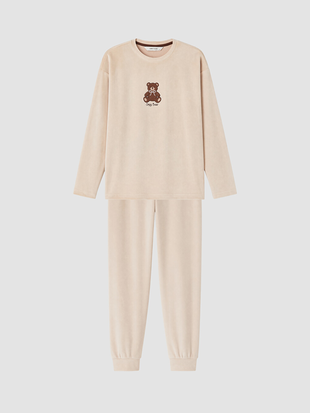 Bej Nakışlı Kadın Kadife Pijama Takım-4