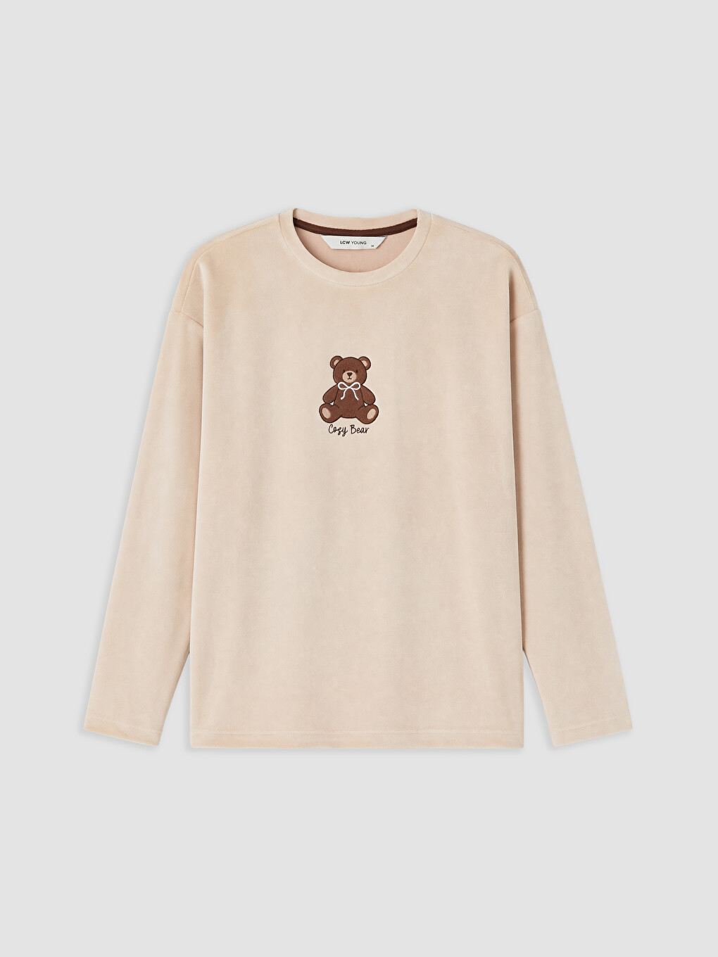 Bej Nakışlı Kadın Kadife Pijama Takım-5
